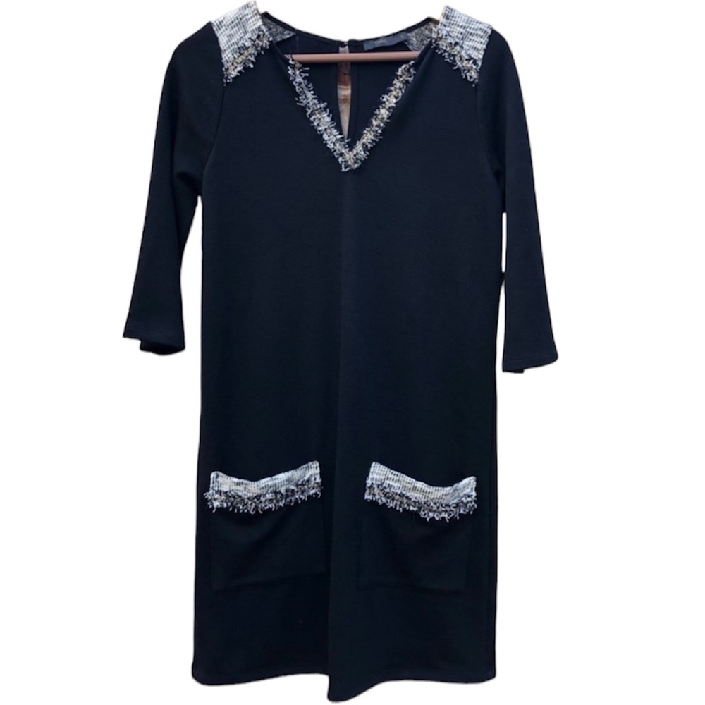 THML Dress Long Sleeve V-Neck Black Shift NWT Women’s Size Small